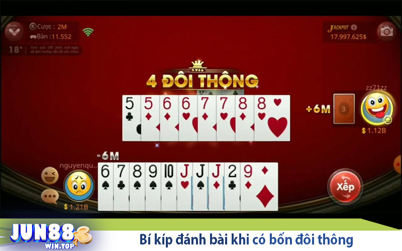 Jun88 giải đáp thắc mắc 4 đôi thông chặt được gì? 4 bi kip danh bai khi co bon doi thong