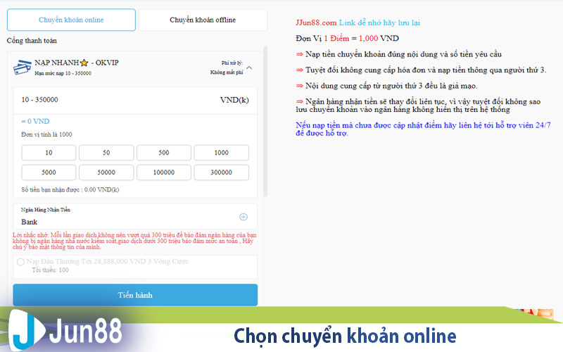 Hướng Dẫn Nạp Tiền Jun88 Đơn Giản - Nhanh Chóng 5 chon chuyen khoan online