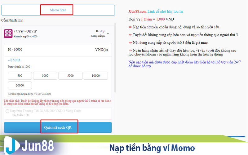 nap tien bang vi momo