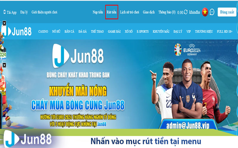 nhan vao muc rut tien tai menu