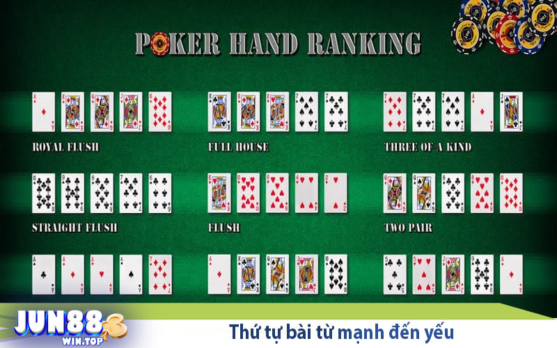 Thứ tự Poker sắp xếp từ mạnh đến yếu nhất 3 thu tu bai tu manh den yeu